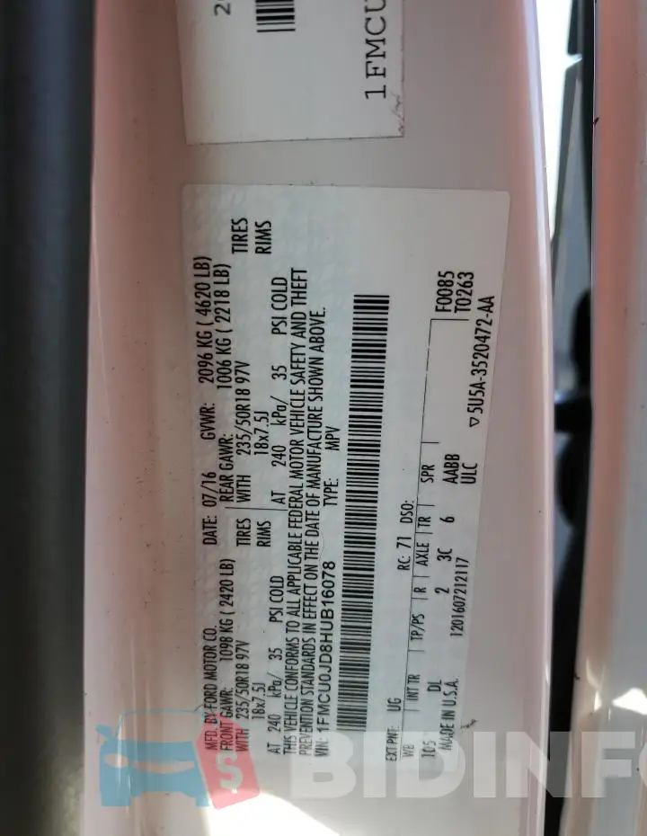 1FMCU0JD8HUB16078 Photo# 13
