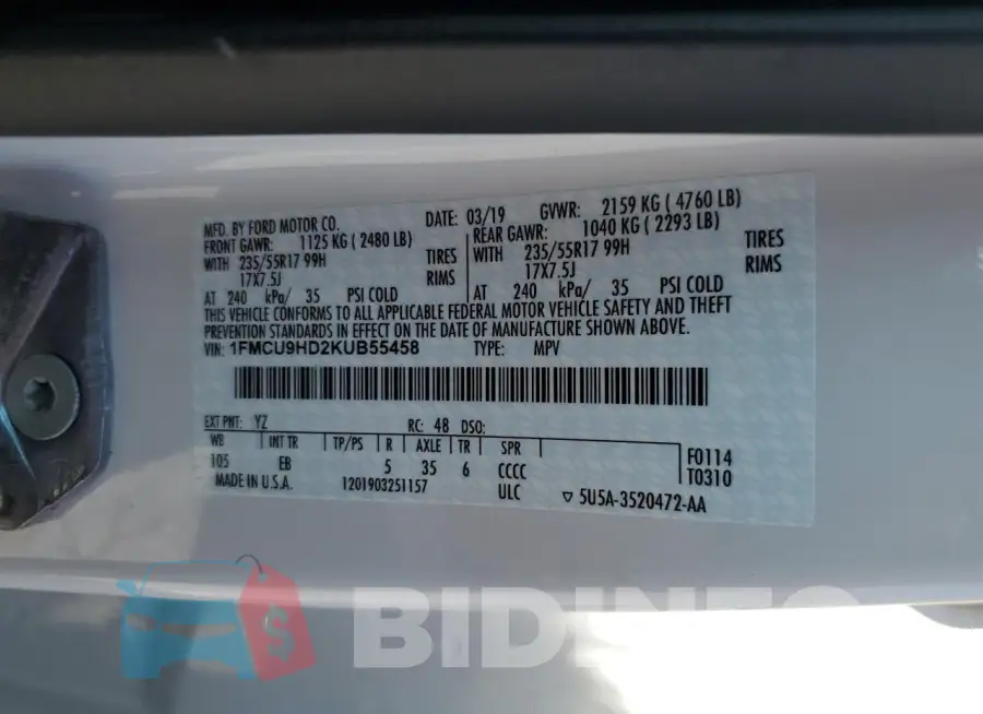 1FMCU9HD2KUB55458 Photo# 13