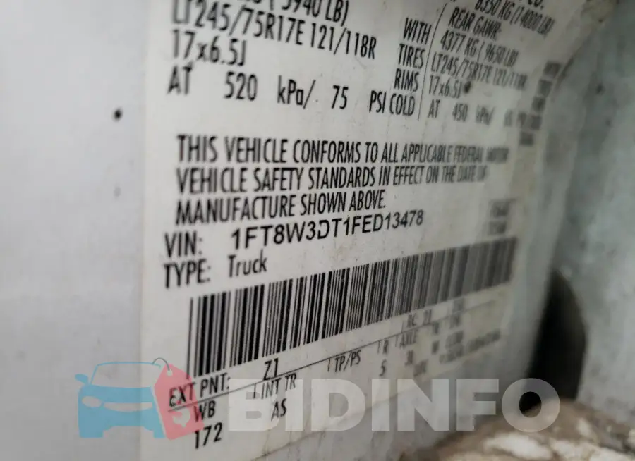 1FT8W3DT1FED13478 Photo# 12