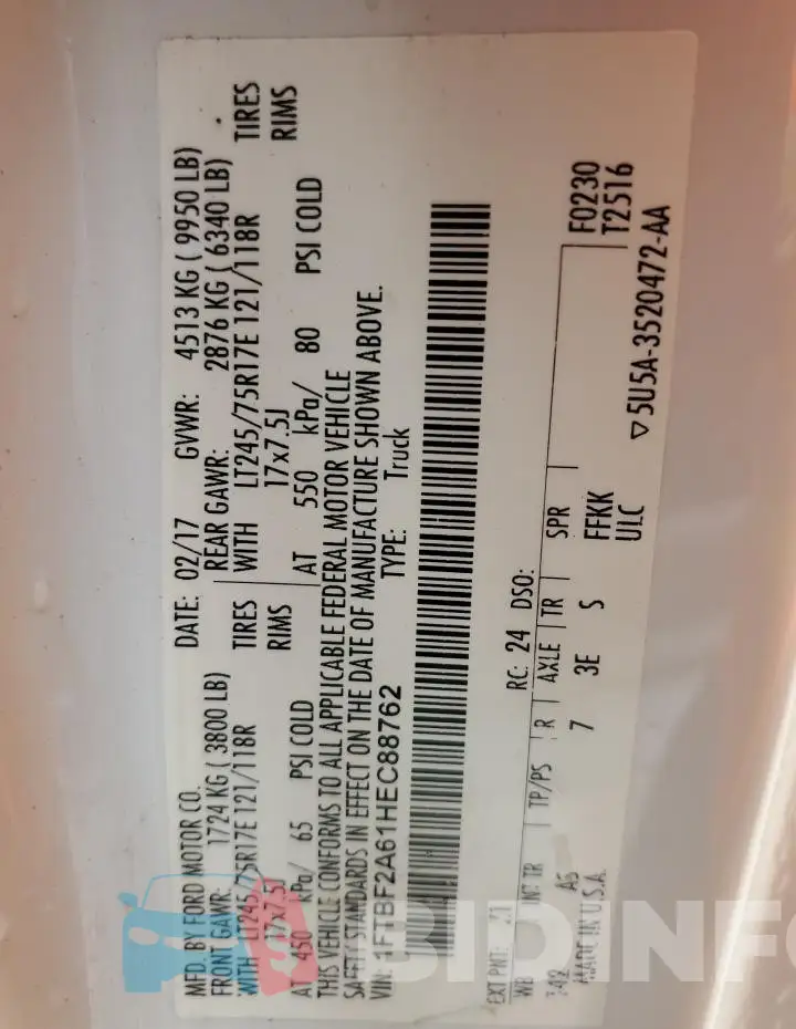 1FTBF2A61HEC88762 Photo# 12