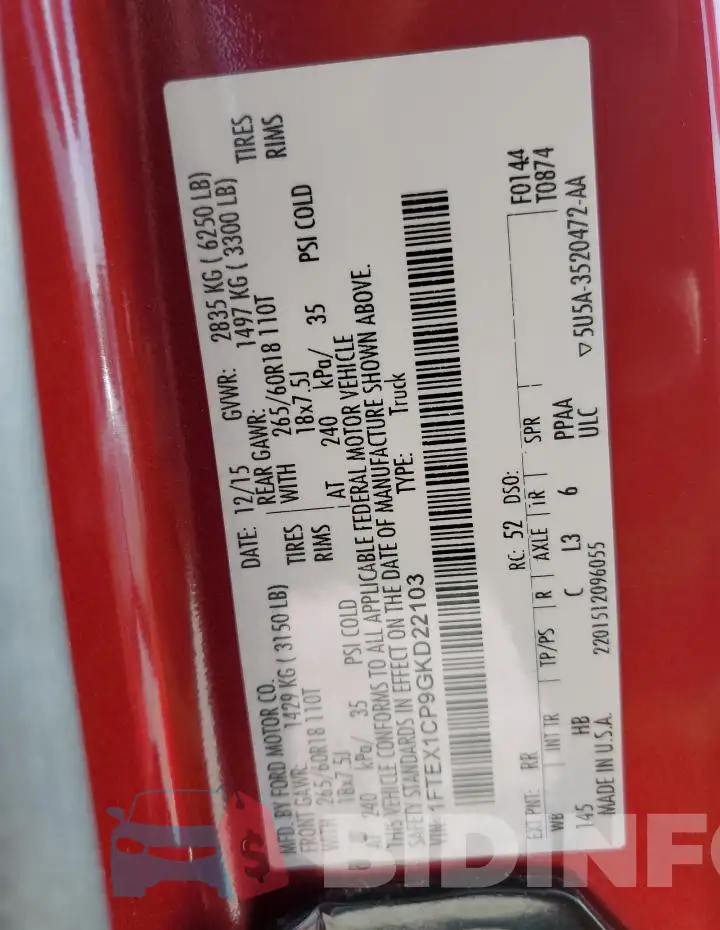 1FTEX1CP9GKD22103 Photo# 12