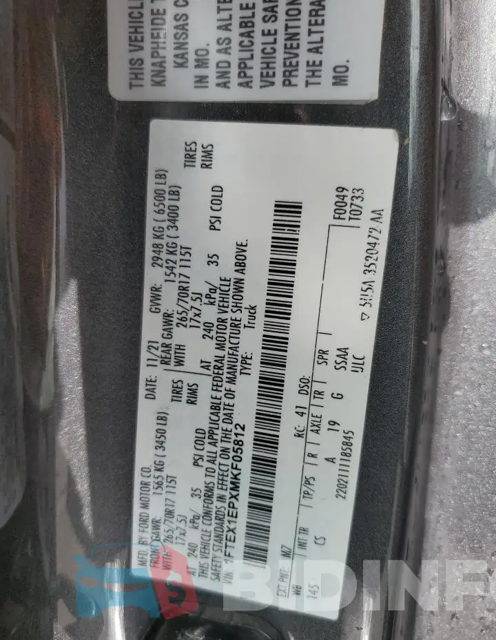 1FTEX1EPXMKF05812 Photo# 12