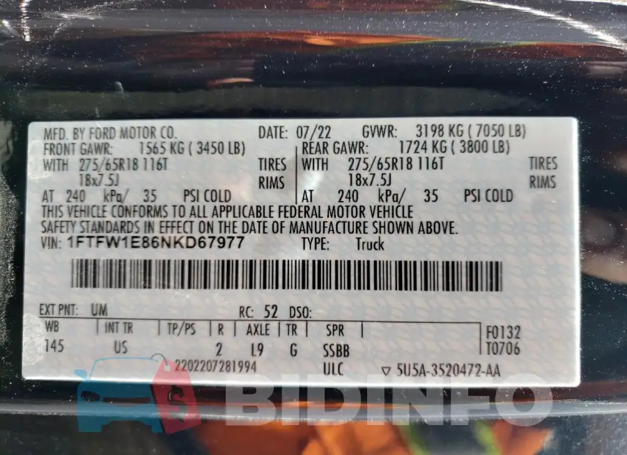 1FTFW1E86NKD67977 Photo# 12