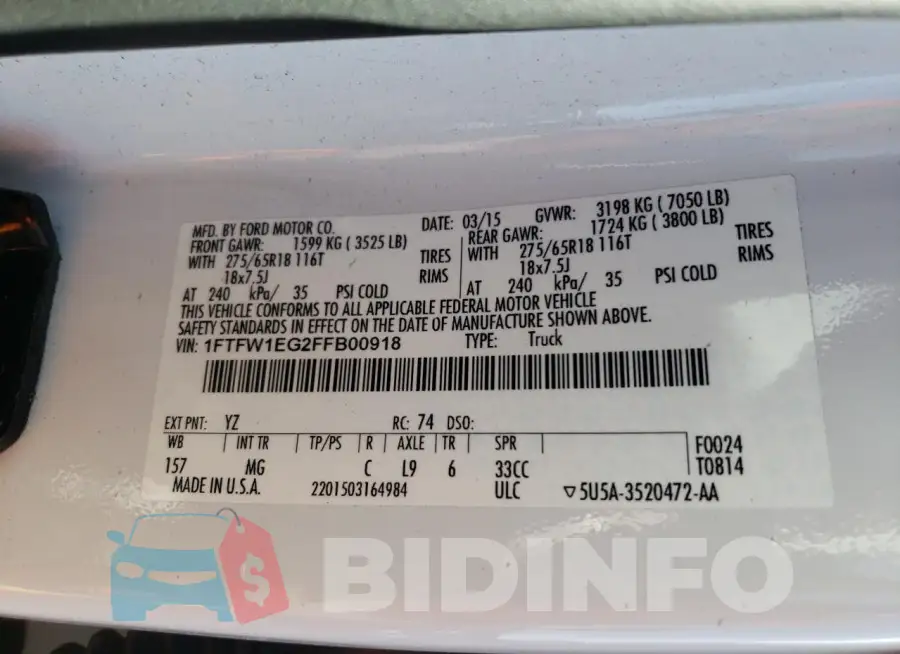 1FTFW1EG2FFB00918 Photo# 12