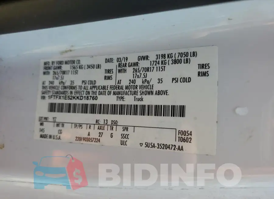 1FTFX1E52KKD18760 Photo# 12
