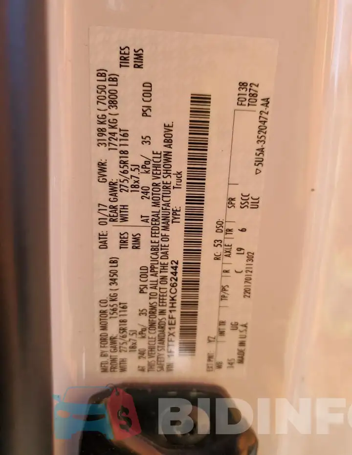 1FTFX1EF1HKC62442 Photo# 13