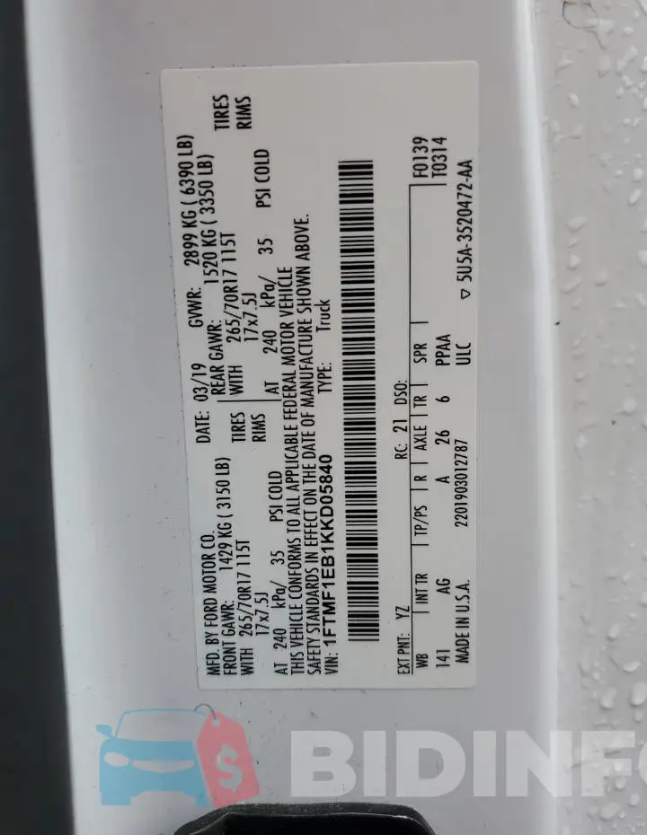 1FTMF1EB1KKD05840 Photo# 12