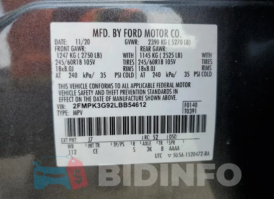 2FMPK3G92LBB54612 Photo# 14