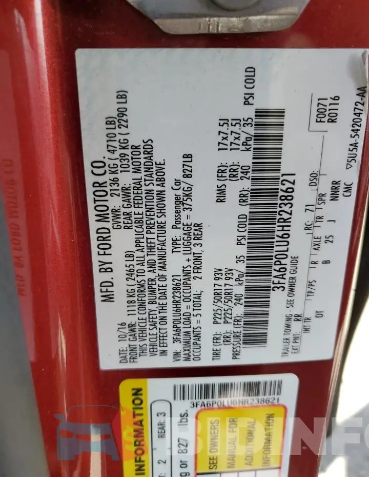3FA6P0LU6HR238621 Photo# 12