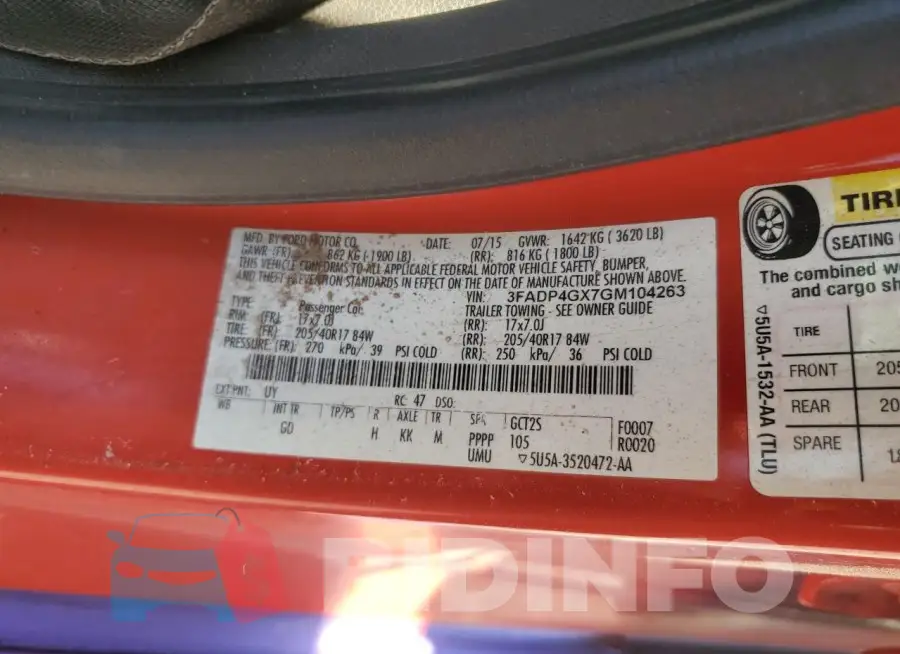 3FADP4GX7GM104263 Photo# 13