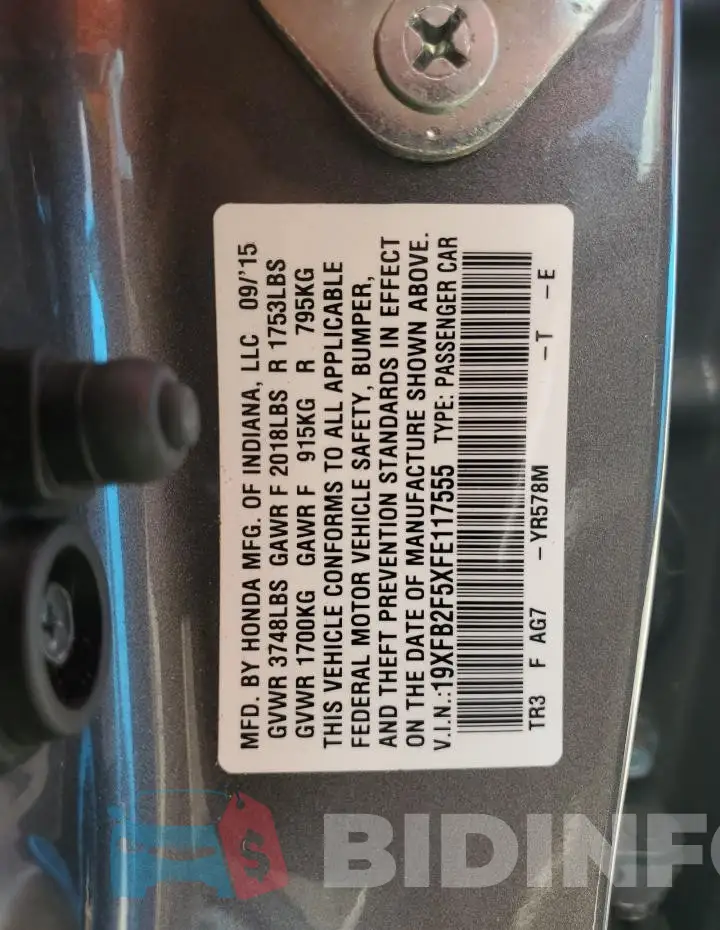 19XFB2F5XFE117555 Photo# 12