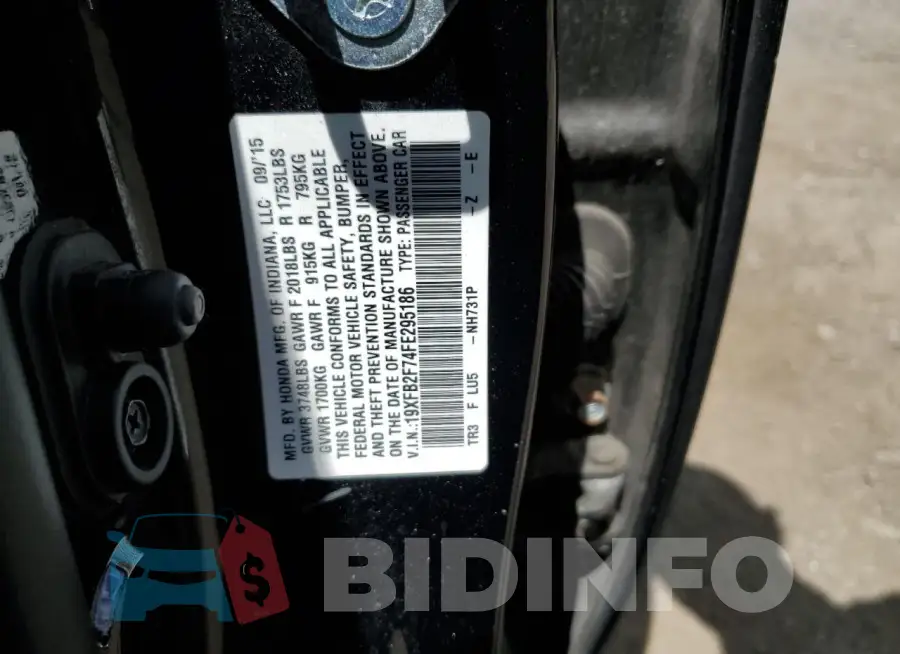19XFB2F74FE295186 Photo# 12