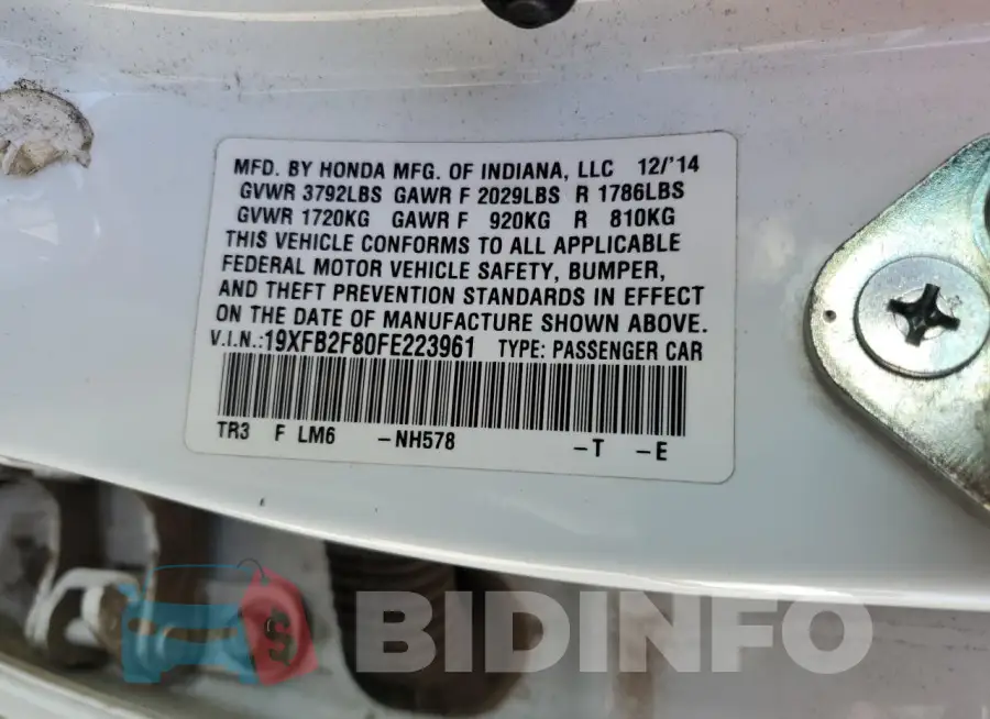 19XFB2F80FE223961 Photo# 13