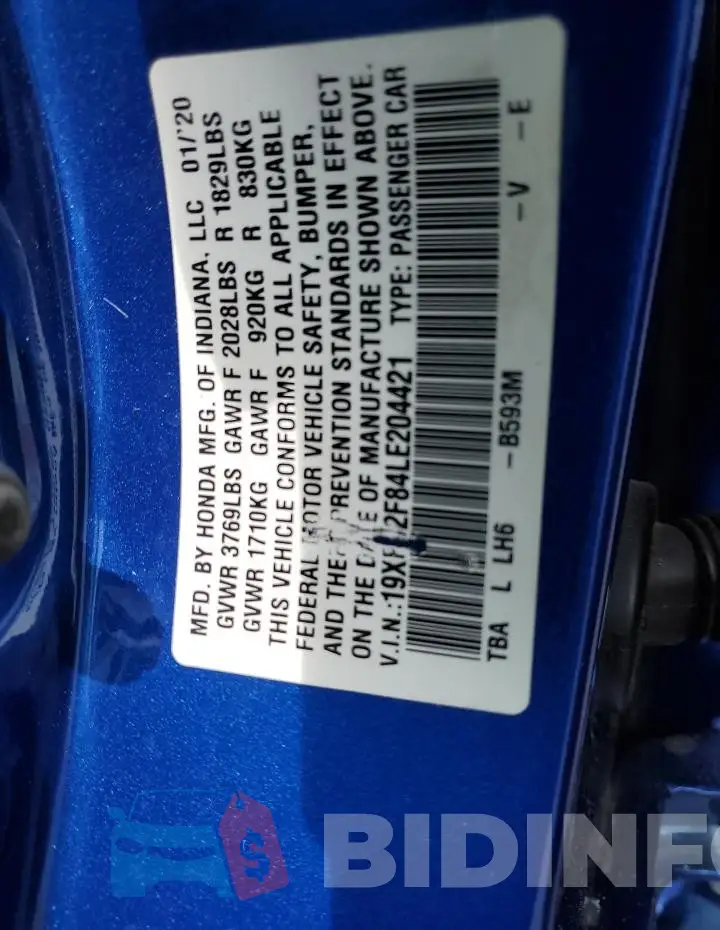 19XFC2F84LE204421 Photo# 12