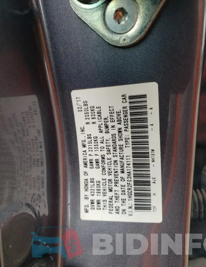 1HGCR2F03HA174111 Photo# 12