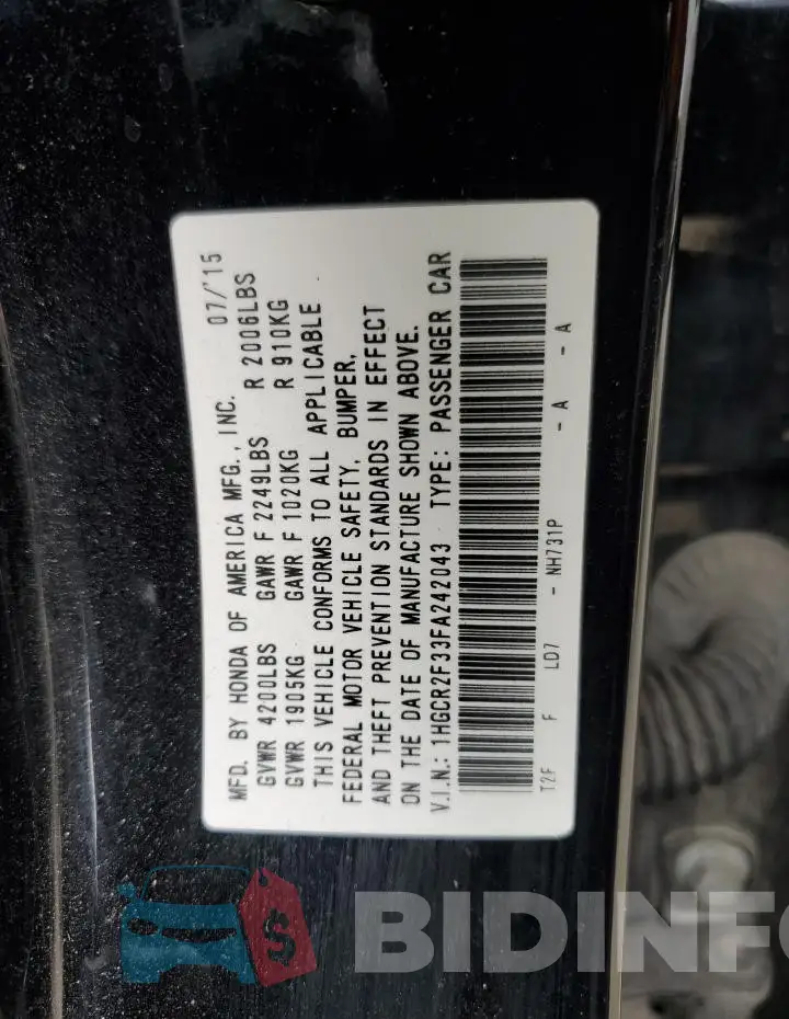 1HGCR2F33FA242043 Photo# 13