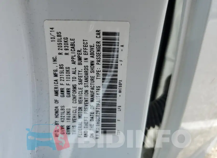 1HGCR2F71FA054785 Photo# 13