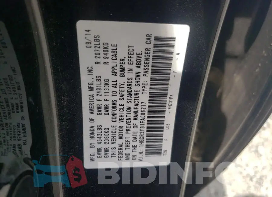 1HGCR3F81FA006217 Photo# 12