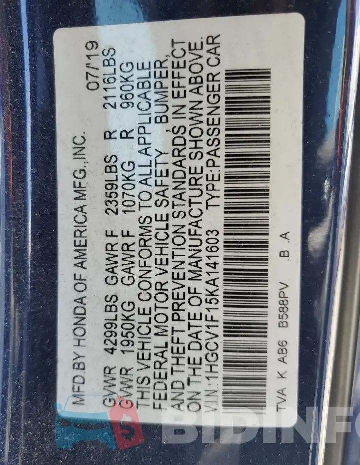 1HGCV1F15KA141603 Photo# 12