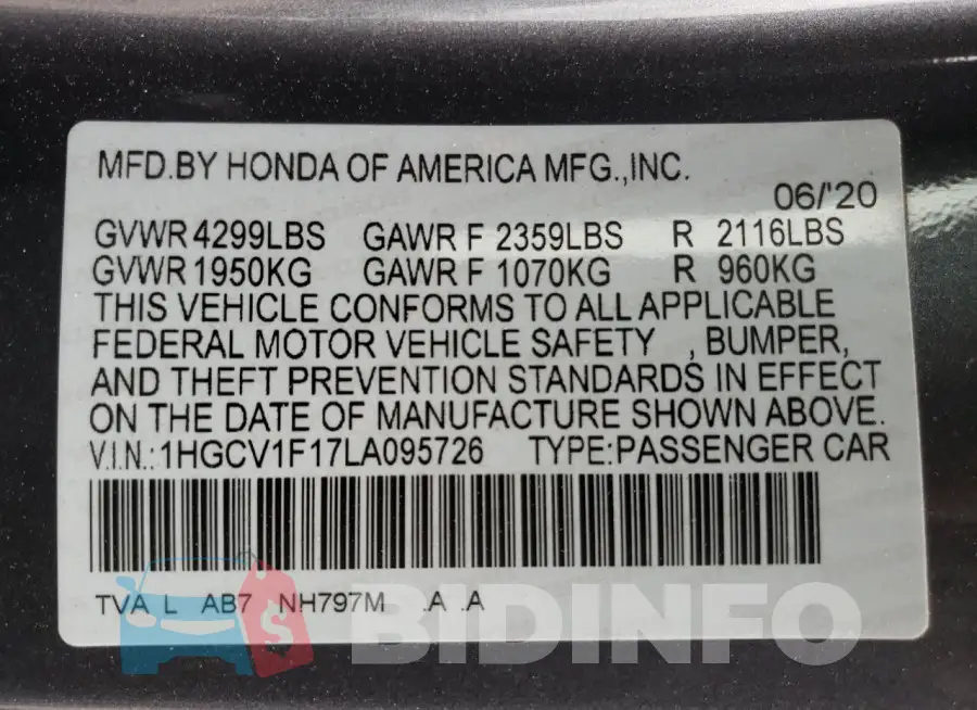 1HGCV1F17LA095726 Photo# 12