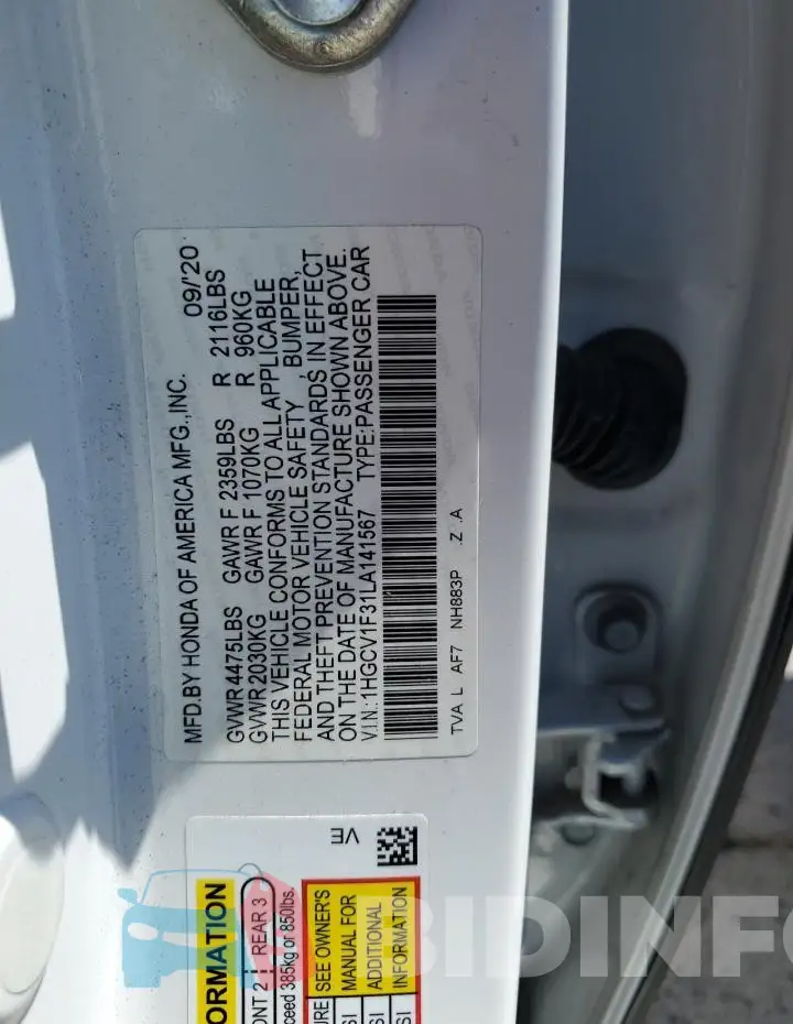 1HGCV1F31LA141567 Photo# 12