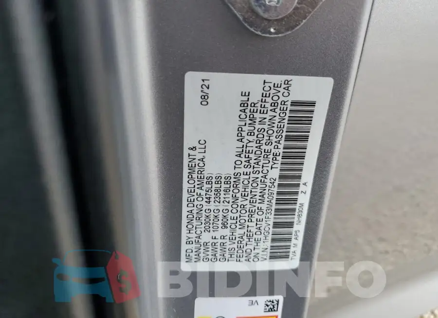 1HGCV1F33MA097542 Photo# 12