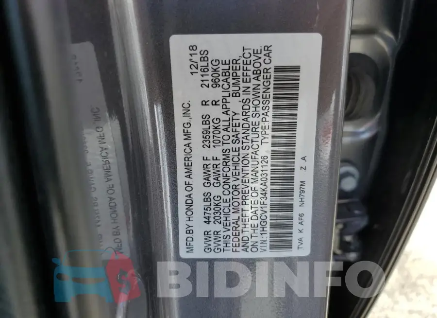 1HGCV1F34KA031126 Photo# 13