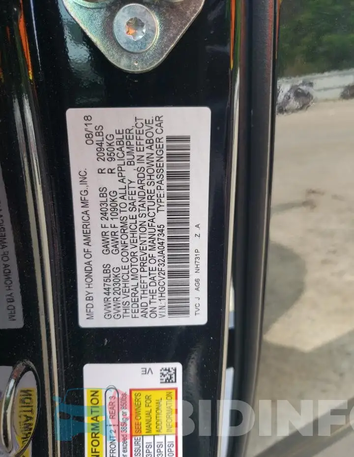 1HGCV2F32JA047345 Photo# 12