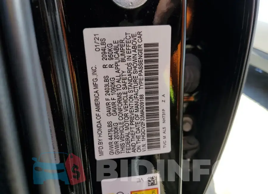 1HGCV2F33MA009188 Photo# 12