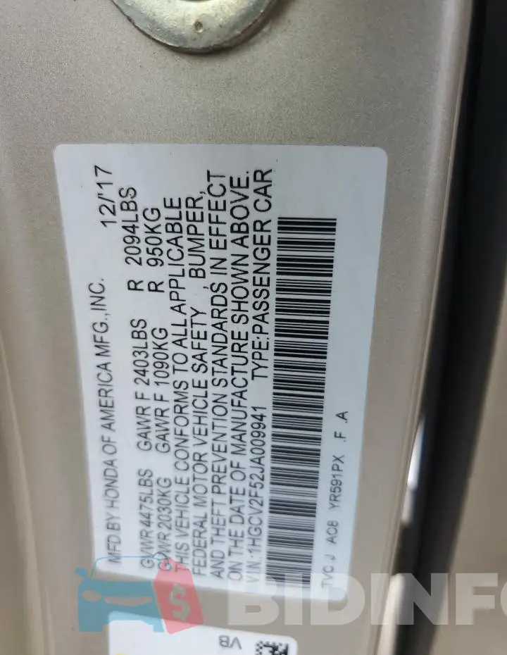 1HGCV2F52JA009941 Photo# 12