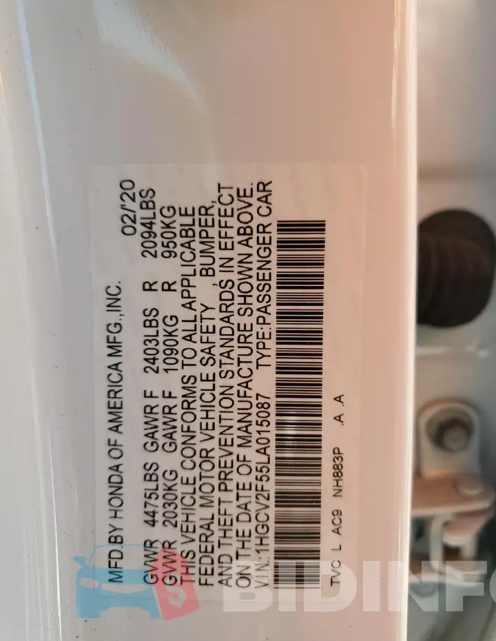 1HGCV2F55LA015087 Photo# 12