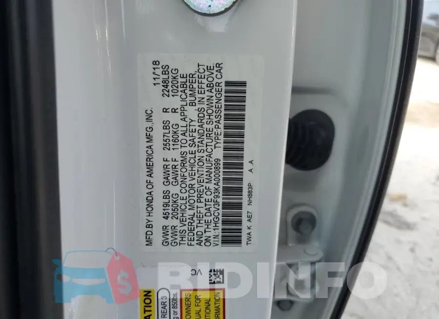 1HGCV3F93KA000899 Photo# 12