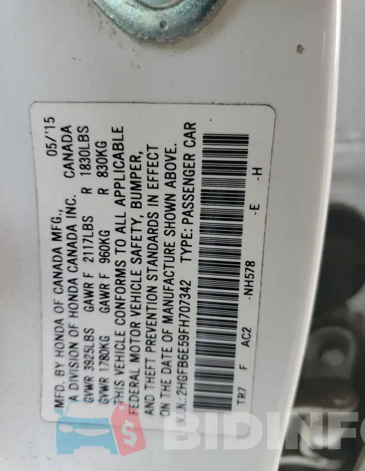 2HGFB6E59FH707342 Photo# 12