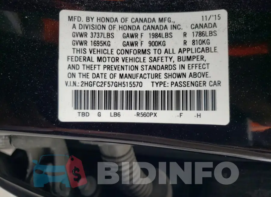 2HGFC2F57GH515570 Photo# 12