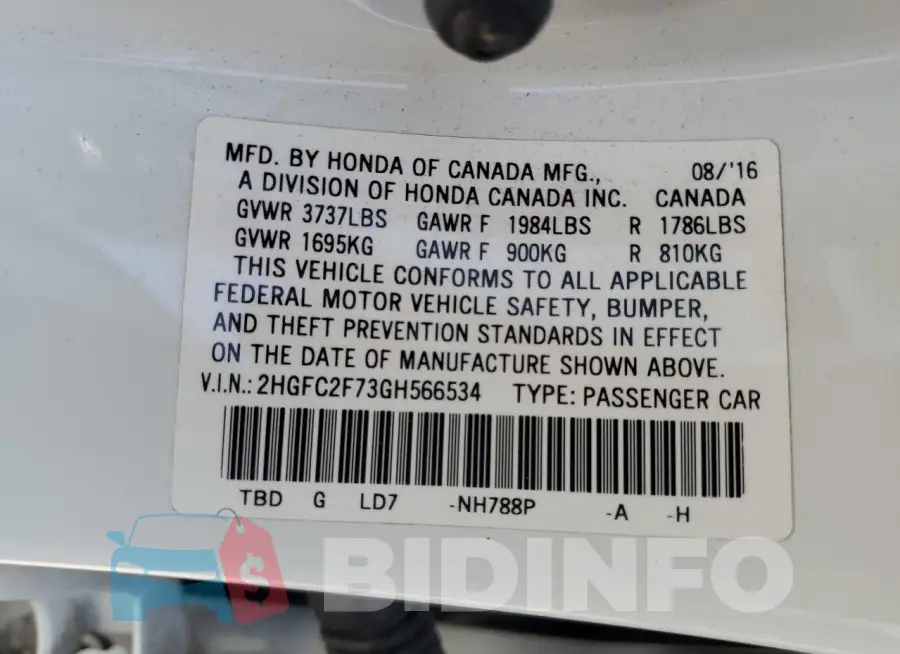 2HGFC2F73GH566534 Photo# 12