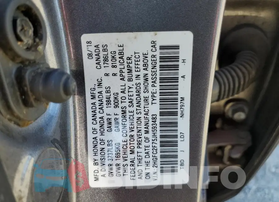 2HGFC2F75JH593483 Photo# 12