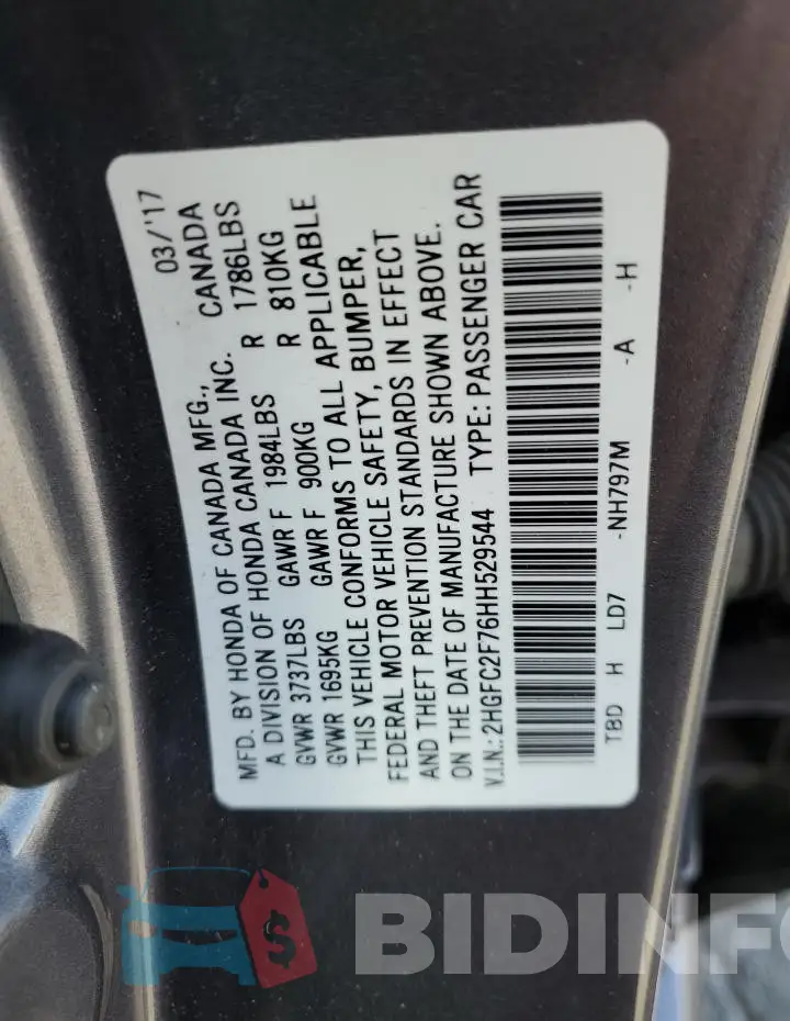 2HGFC2F76HH529544 Photo# 12