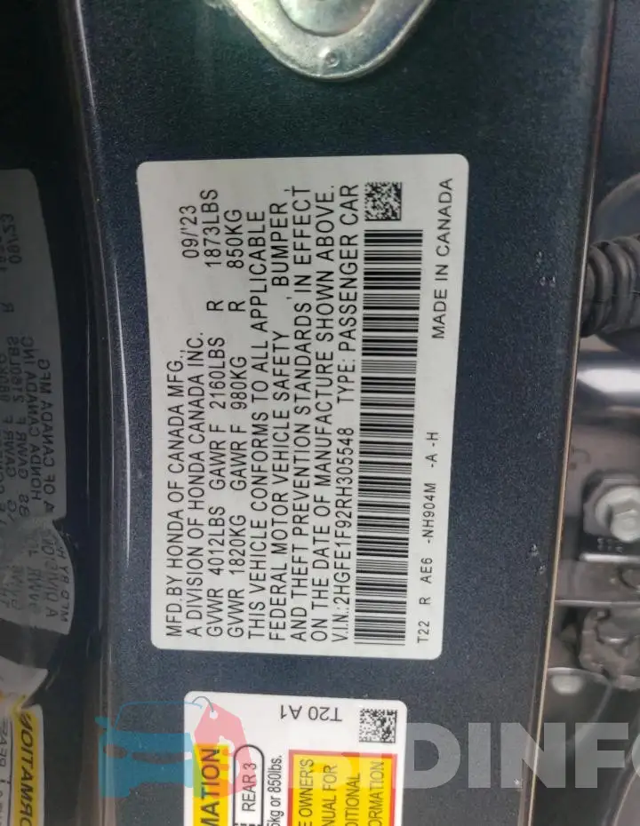 2HGFE1F92RH305548 Photo# 12