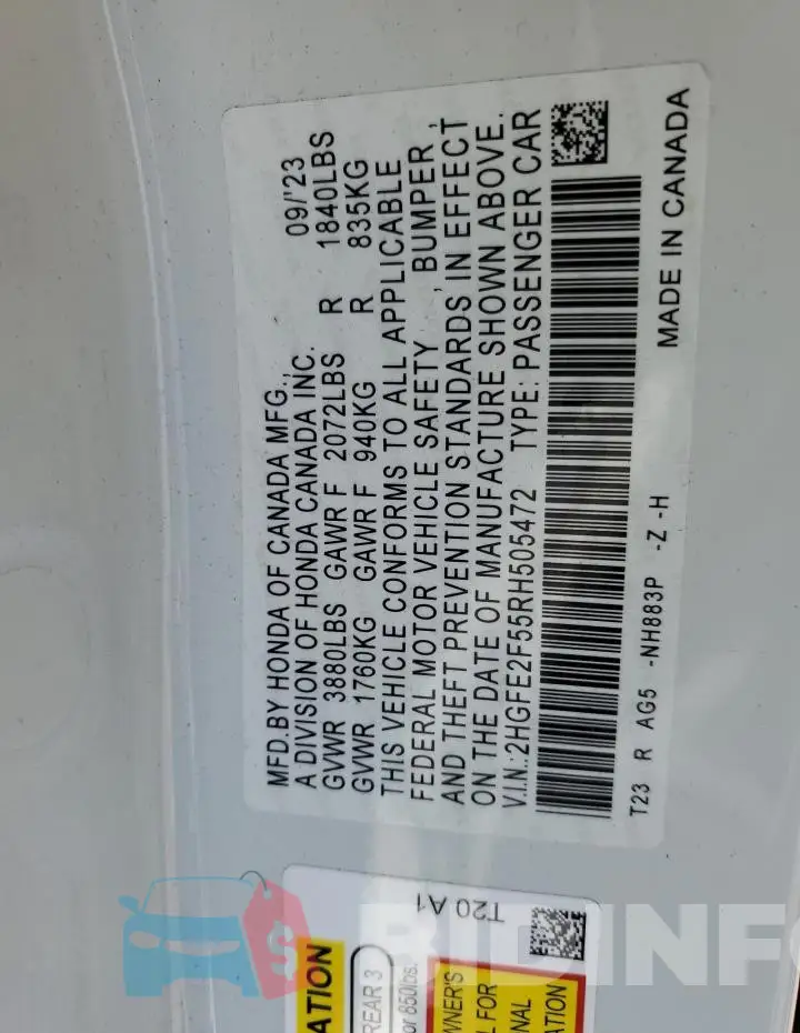 2HGFE2F55RH505472 Photo# 13