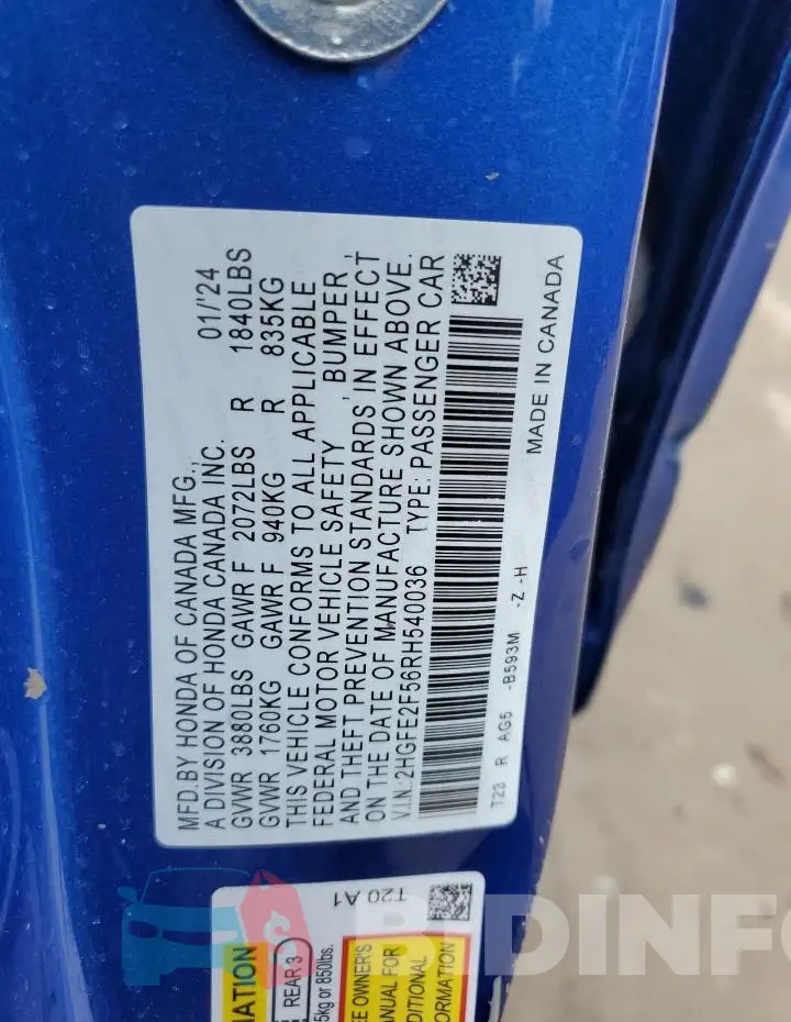 2HGFE2F56RH540036 Photo# 12
