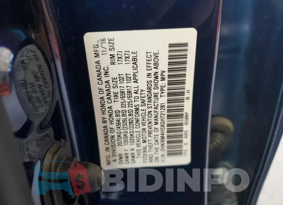 2HKRM4H5XGH721281 Photo# 13
