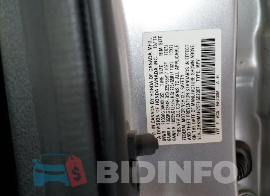 2HKRM4H75FH602067 Photo# 13