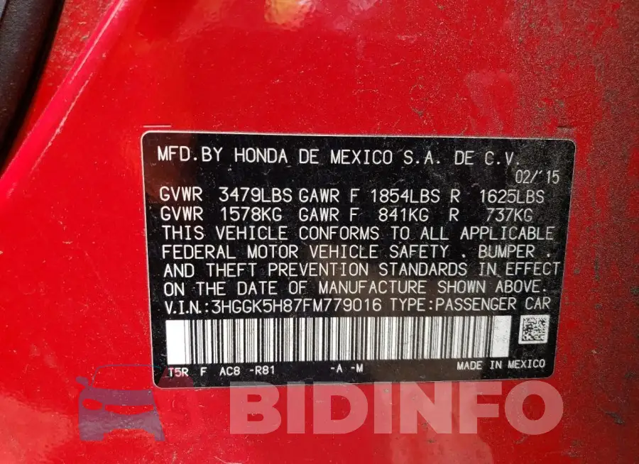 3HGGK5H87FM779016 Photo# 12