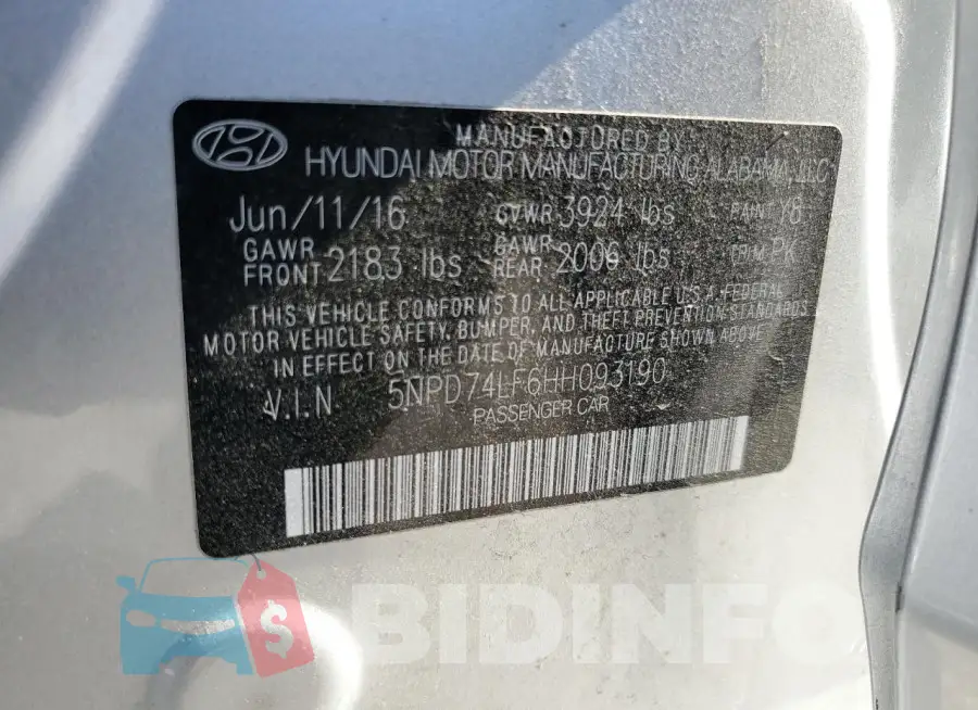 5NPD74LF6HH093190 Photo# 13