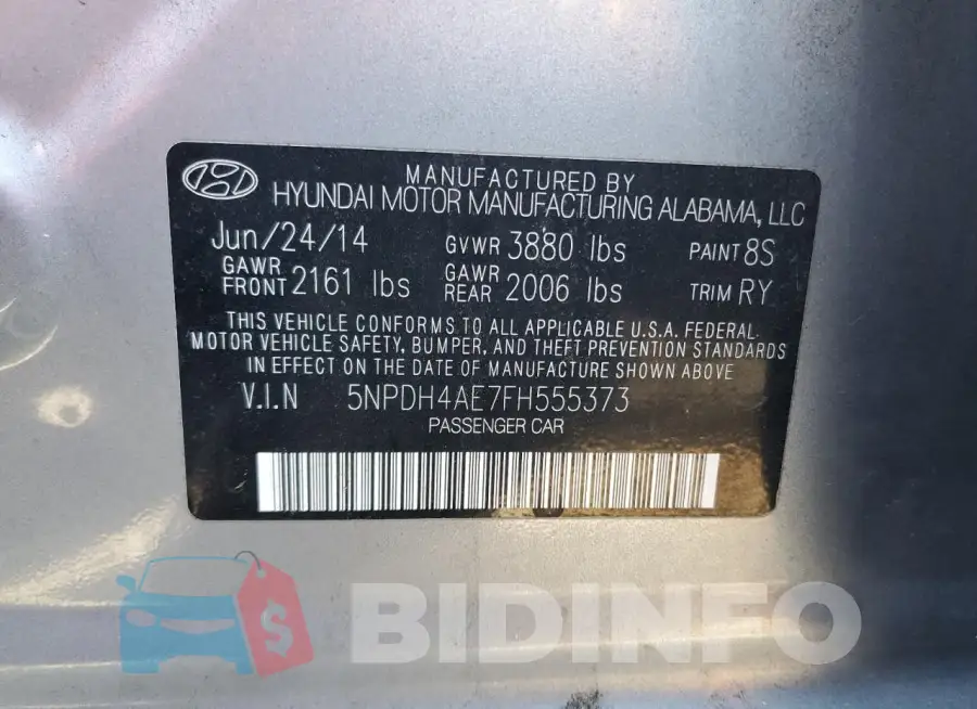 5NPDH4AE7FH555373 Photo# 12