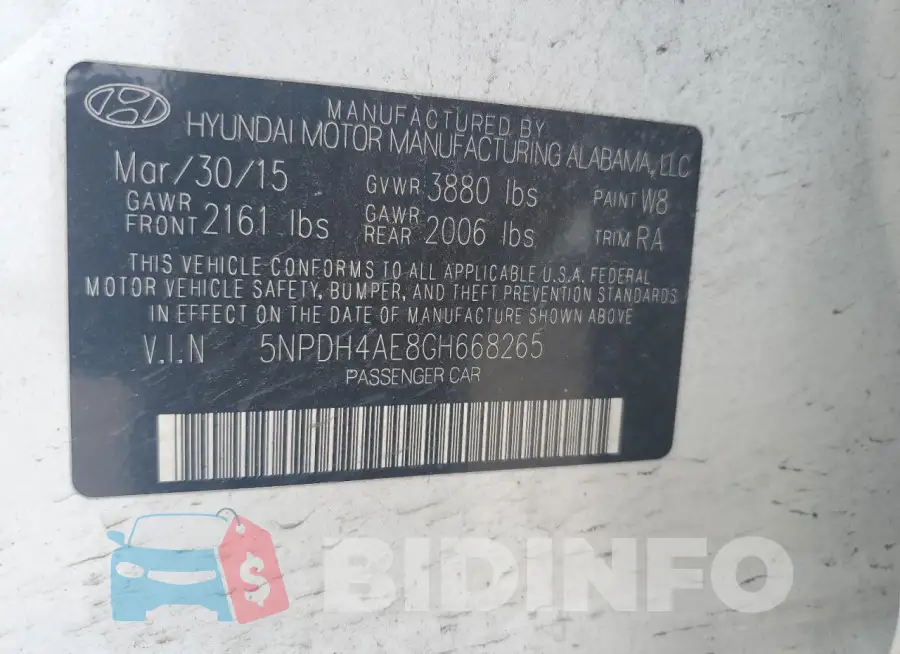 5NPDH4AE8GH668265 Photo# 12