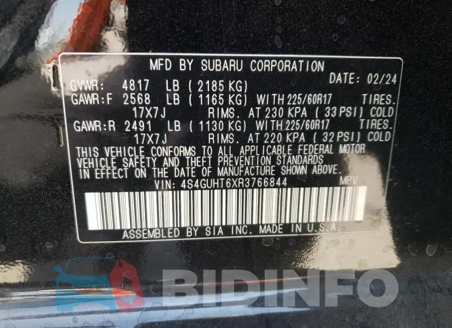 4S4GUHT6XR3766844 Photo# 12