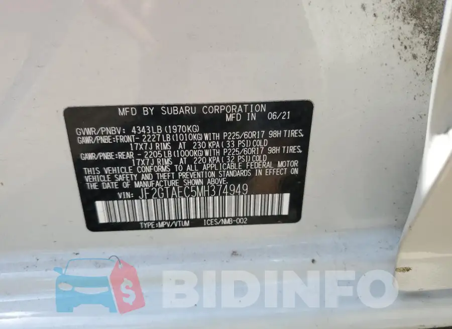 JF2GTAEC5MH374949 Photo# 12