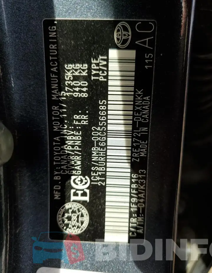 2T1BURHE6GC556685 Photo# 13