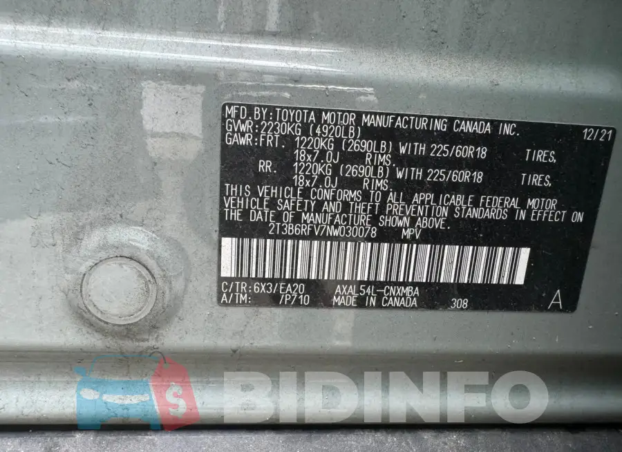 2T3B6RFV7NW030078 Photo# 10